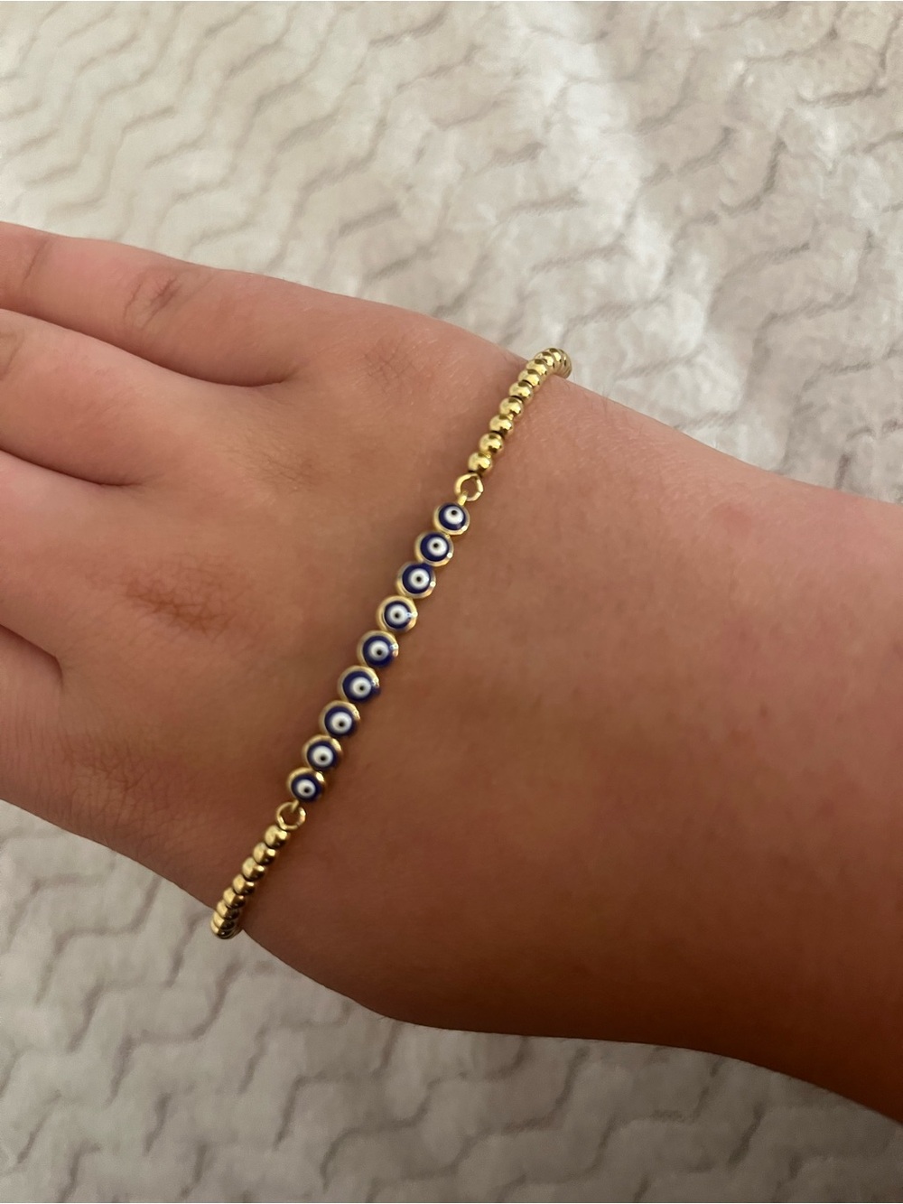 Gold and Blue Evil Eye Beaded Bracelet - Elegant Women’s Jewelry